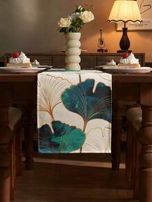 1/2/3/4/5 pezzi Set di runner da tavola e tovagliette in lino, runner da tavola bianco con bordo dorato a motivo ginkgo, adatto per casa, sala da pranzo e ristorante, decorazione da tavola, forniture per la casa, tovaglia rettangolare in tessuto 100% lino, per feste, cucina, camino, sala da pranzo, decorazione country, matrimonio, autunno, tovagliette per tavolo, tovaglia