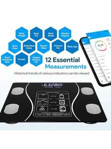 Balança Digital Corporal Inteligente Bluetooth | Bioimpedância, Gordura Corporal, até 180kg - Preto - Visão 4