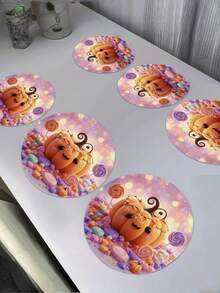 1PC Halloween Table Mats - Spooky Jack-O-Lantern, Ghosts, Bats, Spider Web Designs - Black & Orange Party Decorations - Durable Polyester Round Placemats For Dining, Kitchen, Halloween Party Decor - Easy-Clean Halloween Party Supplies, Halloween Accessories, Festive Dining Setup, Bat And Spider Web Design, Longlasting Decorations, Holiday Shoppers