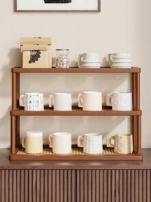 Estantería de 3 niveles de bambú, plástico y ratán para almacenamiento en la cocina, apta para guardar y organizar condimentos, aperitivos, tazas, libros y otros artículos, aplicable para la cocina, el estudio, la sala de estar, estantería independiente y estantería vertical - Marrón - Ver 5