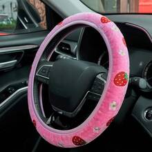 DCute Daisies Strawberry Embroidery Pink Steering Wheel CoverWomen Car Steering Wheel Covers Protector Strawberry Car Accories UniversalFit Most Cars 15 Inch7001 - 粉色 - 查看 3