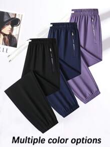 Women's Solid Color Drawstring Jogger Pants - Women's Sportswear Casual Comfortable Outdoor Leisure Sports Pants With Pockets, Mid-Waist, Suitable For All Seasons, Suitable For Gym Workouts And Outdoor Activities