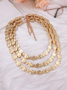 1pc Exaggerated Alloy Layered Coin & Badge Decor Necklace, High-End Design