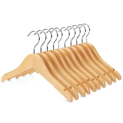 10 piezas de perchas de madera lisa, gancho giratorio 360°, adecuado para camisas, vestidos, abrigos y otras prendas, color natural de la madera