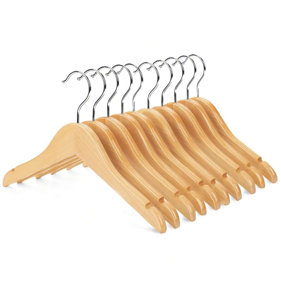Wooden Coat Hangers Wood Shirt Dress Jacket Clothes Hangers With Extra Smooth Finish, 360 Degree Swivel Hook(10pcs Natural)