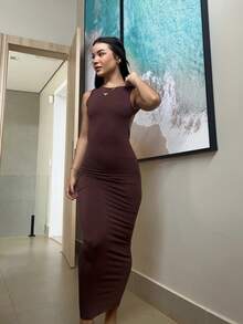 Long Mesh Dress Backless / Backless Party Dress Wedding Events Guest Autumn - Rỉ Nâu - Xem 2