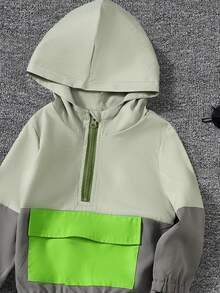Baby Boy 2pcs Casual Color Block Hooded Top And Pants Outfit, Cargo Style - Grey - View 8