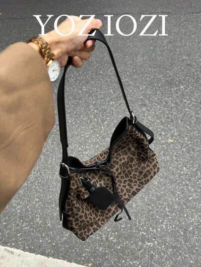 小众设计豹纹腋下包复古通勤日常出游购物大容量单肩托特包女时尚百搭猎豹印花