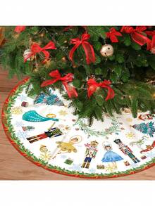 35-Inch Christmas Nutcracker Tree Skirt, Classic Vintage Christmas Decoration With Dancing Girl And Nutcracker Soldier, Soft Polyester, Double-Layer Durable, Suitable For Holiday Home And Party Decor - Multicolor - View 2
