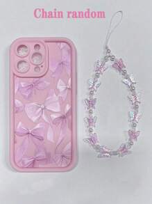 1 pieza Funda de teléfono de TPU a prueba de golpes con diseño de lazo rosa de alta gama y cordón con lazo, adecuado como regalo festivo compatible con Apple Xs/Xsmax/Xr/11/12/13/14/14plus/15/15plus/16/16plus/7/8plus y otros modelos, resistente al agua, a caídas y a arañazos