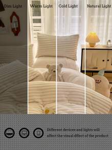 Joivida 3 件套柔软毛绒水晶天鹅绒床上用品套装，奶油色条纹，舒适亲肤，适用于卧室和客房 - 奶油白 - 查看 4