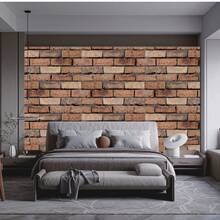10Pcs Self-Adhesive Wall Stickers Waterproof PVC Brick Wallpapers Removable Wall Art Murals For DIY Home Living Room Decor - Brown - View 3