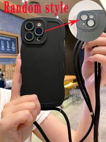 1 个白色波浪边柔软 TPU 斜挎手机壳 + 1 个尼龙伸缩挂绳，适用于 17/17 Air/17 Pro/17 Pro Max/16/16 Pro/16 Plus/16 Pro Max/15/14/13/12/11，柔软 TPU 防震全覆盖手机保护壳 - 黑色 - 查看 2