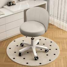 Small Desk Chair Round Rolling Chair With Back PU Leather Height Adjustable Swivel Vanity Work Computer Stool Chair For Home Office Bedroom - Grey - View 7