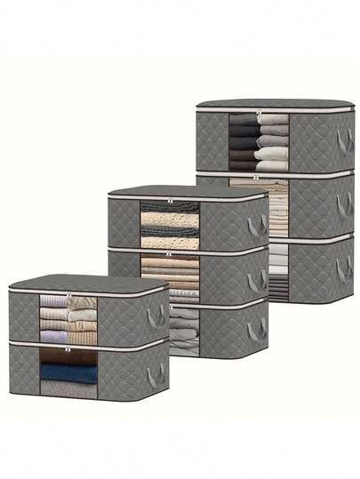 8 件大号可折叠衣物收纳袋，带窗口和手柄，适用于衣物、毛毯、地毯、礼品、玩具，节省空间的可移动收纳袋，适用于卧室、家居、衣橱、衣柜