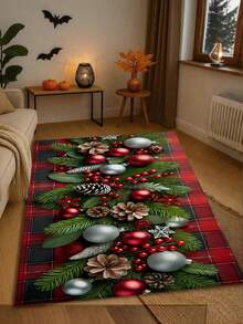 1件装圣诞雪球格子门垫 - 防滑，加厚海绵垫，可机洗，柔软吸水，适合家居装饰，非常适合客厅、卧室入口、浴室装饰、圣诞装饰、家居装饰、节日装饰、玄关装饰、厨房地毯