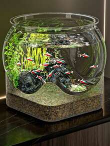 Round Transparent Fish Bowl, Shatterproof Small Desktop Hydroponic Goldfish Tank, Small Landscape Goldfish Bowl, Suitable For Office And Living Room, Home Transparent Creative Shatterproof Aquarium - Clear - View 7