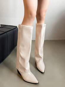 Khaki Wide Leg Pants Tube Boots For Women, New 2025 Summer Pointed Toe Straight Tube High Boots, Western Cowboy Boots,White Boots - White - View 1
