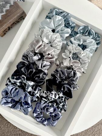 女士纯色豹纹发圈，高弹力发绳，柔软缎面发饰，休闲百搭马尾辫