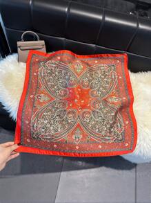 1pc Paisley Print Faux Silk 70cm Square Scarf/Bandana, Versatile Neck Scarf For Men, Sun Protection - Red - View 2