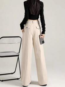 Pantalones vaqueros blancos de estilo vintage americano para mujer, con diseño de cintura alta, estilizados, holgados y rectos, ideales para el invierno. - Blanco - Ver 3