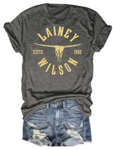 Laney Wilson Longhorn Skull Logo Established 1992 Womens Tshirt Black Grey White - 灰色 - 查看 1