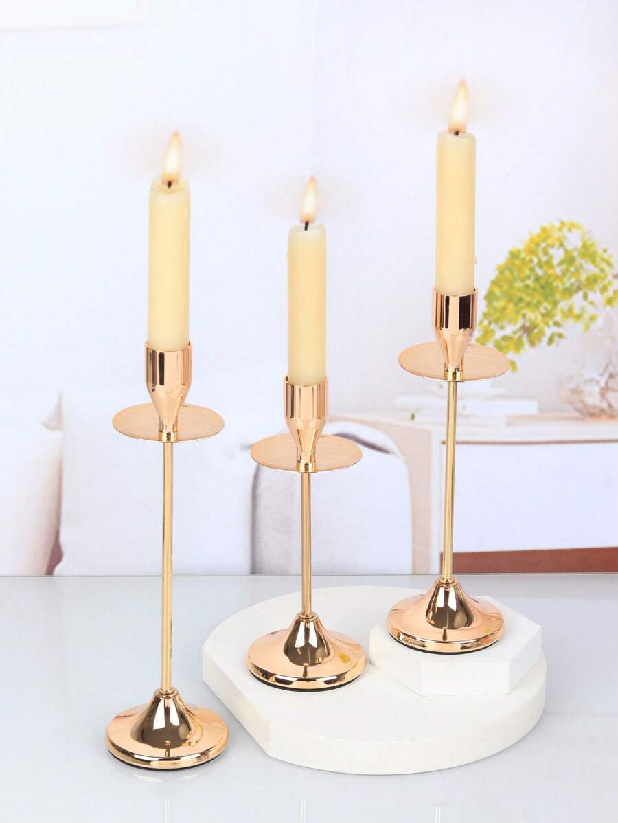 2-12件法式金色古典金属柱状烛台/烛台，蜡夹，适用于现代家居装饰，桌面中心 - 法式高而细，适用于中心装饰、婚礼餐桌装饰、派对餐桌中心装饰。为餐厅和办公桌营造浪漫氛围。 - 玫瑰金 - 查看 1