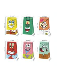SPONGEBOB 12 piezas/24 piezas Decoración de fiesta de cumpleaños de dibujos animados Sponge-Bob, bolsas de regalo de papel, cajas de dulces, ducha para suministros de eventos y regalos