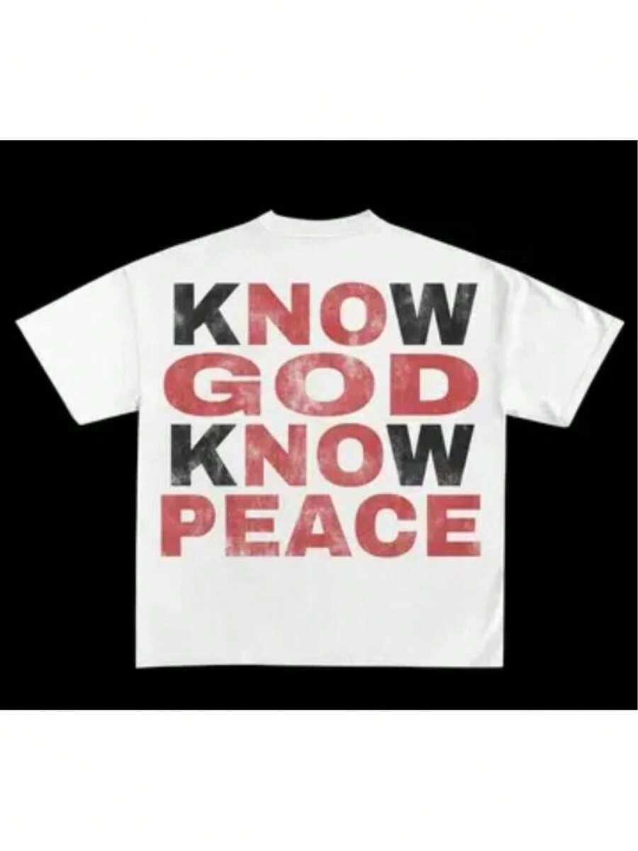 Cotton Crewneck Tee For Everyday Wear – 'Know God, Know Peace' Inspiring Graphic Tee - 白色 - 查看 1
