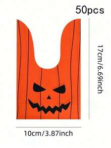 50pcs Halloween Candy Bags, No Candy Or Gift Egg Bag Gifts, Cute Bunny Ears Small Halloween Cookie Plastic Gift Bags, Suitable For Halloween Party Decoration Supplies, Halloween Decorati,Fall Decor,Autumn,Halloween Decorghost Pumpkin.Party Decor