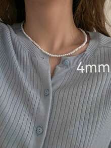 1 chiếc vòng cổ ngắn ngọc trai thủy tinh 4mm, vòng cổ choker, thanh lịch và đa năng - trắng - Xem 3