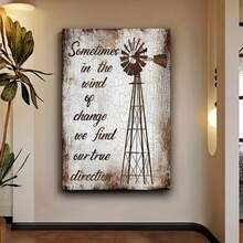 1pc Rustic Farmhouse Windmill Wall Art With Inspirational Quote, Distressed Wood Look Canvas Decor, Motivational Vertical Print For Living Room Bedroom Office, Country Style Home Decoration - Nhiều màu - Xem 3