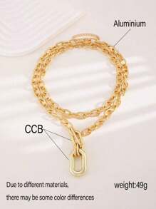 1pc Stylish Gold-Tone Metal Chain Multilayer Necklace, Creative Chunky Chain Design For Party & Everyday Wear