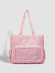 Korean Style Polka Dot Canvas Tote Bag Large Capacity Foldable Commuter Bag For University Students Shoulder Bag With Ruffle Skirt And Drawstring Cloud Design Dots - Pink - View 3