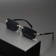 一副时尚无框方形眼镜，男女皆宜，经典休闲日常佩戴，适合海滩、驾驶、露营、Y2K风格穿搭，四季皆宜。 - 黑灰+茶色 - 查看 5