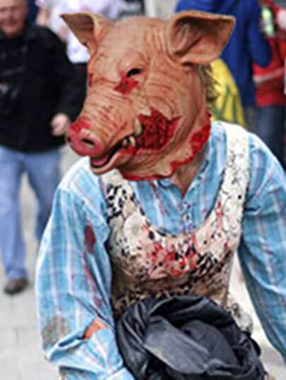 1pc Horror Zombie Pig Head Mask, Made Of Natural Latex, Full Head Simulation, Suitable For Party Themes, Costume Role-Playing, For Both Men And Women Halloween