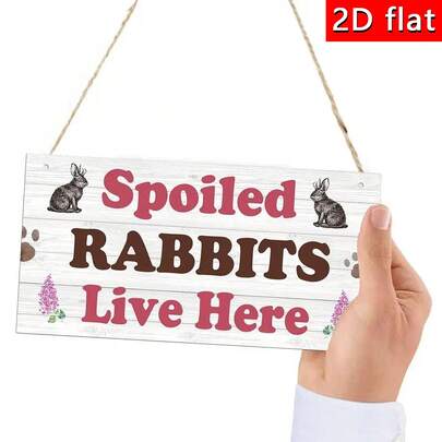 1 pieza Letrero de madera rústica de conejo de Pascua - "El conejo mimado vive aquí" - Encantador colgador de puerta con diseño de conejo, regalo ideal, lindo cartel de conejo para decoración del hogar