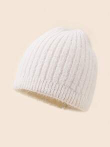 1pc Solid Color Casual Wool Blend Soft Fluffy Knit Beanie Hat, Vintage Chunky Texture, Suitable For Gifts And Daily Wear, Autumn/Winter