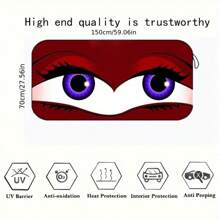 Red Wood Color Cute Big Eyes Car Sun Visor, UV-Resistant, Heat-Resistant, Easy To Install, Suitable For Most Cars, Polyester Fiber Car Interior Accessory, Car Windshield Sunshade With UV Protection, Heat Insulation And Bubble Material