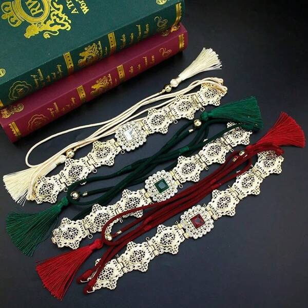 1 pièce Ceinture chaîne de taille pour femme, couleur or, style arabe marocain, ceinture en métal pour robe avec glands, bijoux de chaîne, pour l'été, l'école, l'automne, Halloween