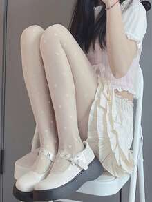 1 件女式超薄白色心形图案紧身裤，适合日常穿着 - 白色 - 查看 5