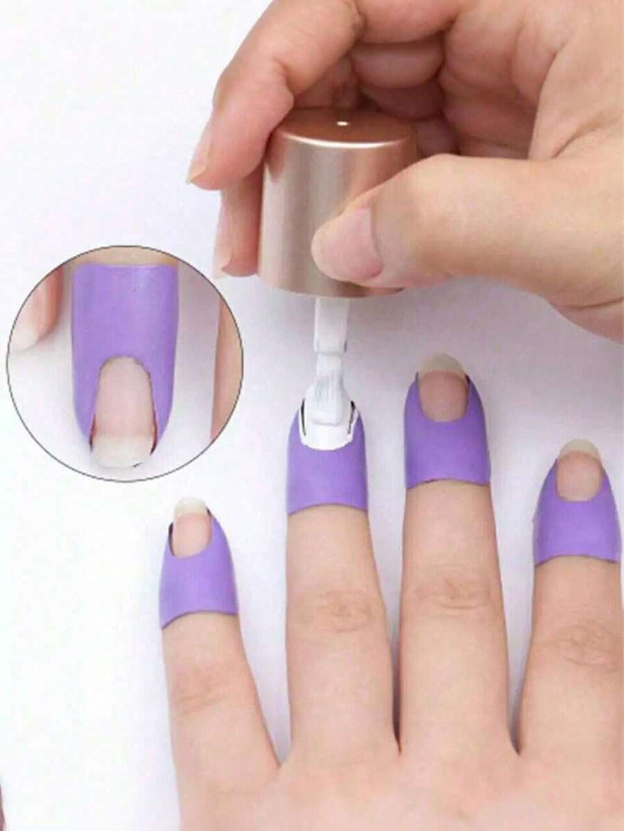 1pcs U-Shaped Nail Polish Protector Film - Disposable Anti-Overflow Stickers For Nail Art, Prevents Smudges & Mess, Perfect For DIY Manicures At Home & Salon Use - Màu tím - Xem 1