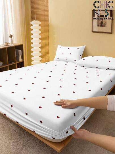 1 st vitt hjärtformat mönster dra-på-lakan, madrasskydd, kärlek alla hjärtans dag madrassöverdrag för säng, lakan, mjukt och andningsbart, för alla storlekar - twin, full, king, queen size lakan djupa fickor hemtextil. Tillbaka till skolsäsong, sovsalar