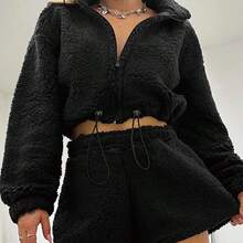 Autumn And Winter Women's Casual Suit With Thickened Bubble Velvet And Fluffy Fur