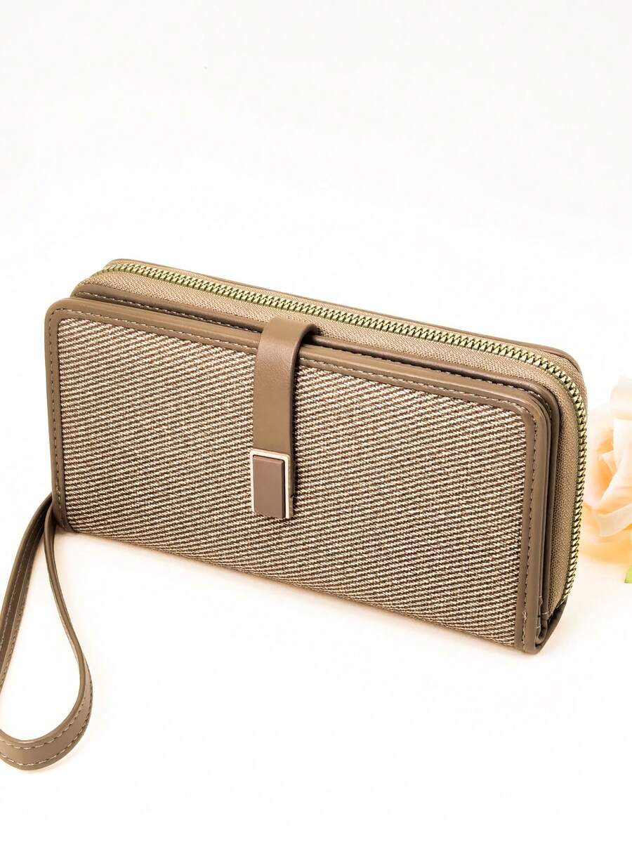 Women's Mini Handbag Wallet Sophisticated Snap Closure Colorblock Soft PU Leather Long Wallet Multi-Functional Large Capacity Card Holder Zipper Coin Purse Lightweight & Fashionable For Women Wallet Purse Wallet Wristlet Wallet - Camel - View 1