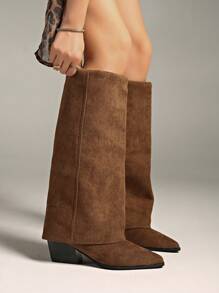 Fall/Winter 2025 Khaki Wide Leg Pants Tube Boots For Women, New 2024 Summer Pointed Toe Straight Tube High Boots, Western Cowboy Boots,Brown Boots - Brown - View 3