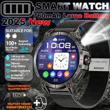 ساعة ذكية للرجال للرياضة الخارجية GZYR 2025 الجديدة، مزودة بضوء LED عالي الطاقة، شاشة لمس كاملة HD بحجم 1.85 بوصة (4.7 سم)، اتصال لاسلكي، بطارية طويلة الأمد 760 مللي أمبير، بوصلة، أكثر من 100 وضع رياضي، مقاومة للماء بمعيار IP68، مراقبة الصحة، متوافقة مع أندرويد وآي أو إس، هدية مثالية.