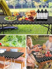 6 英尺波西米亚风格矩形印花布桌布，弹性桌布，可水洗涤纶桌布，适合户外、野餐、露营和室内，适合生日婚礼派对用品、夏季礼物、海滩返校学校用品、房间装饰