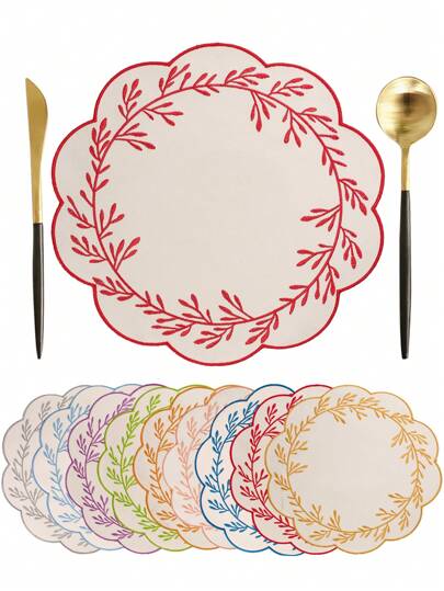 1-100 Stück bestickte Blumen Stofftischsets, leicht zu reinigen, abwischbar, rutschfest, geeignet für Esstisch, Feiertage, Hochzeit, Party Dekoration, verwendbar für Zuhause, Restaurant, Esszimmer Dekoration, Haushaltswaren