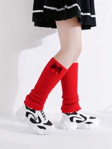 4 Pairs Baby Girls' Bow Decor Sweet Fashion Leg Warmers, Knitted Leg Warmers Ankle Leg Warmers, Suitable For Spring & Autumn - Multicolor - View 5